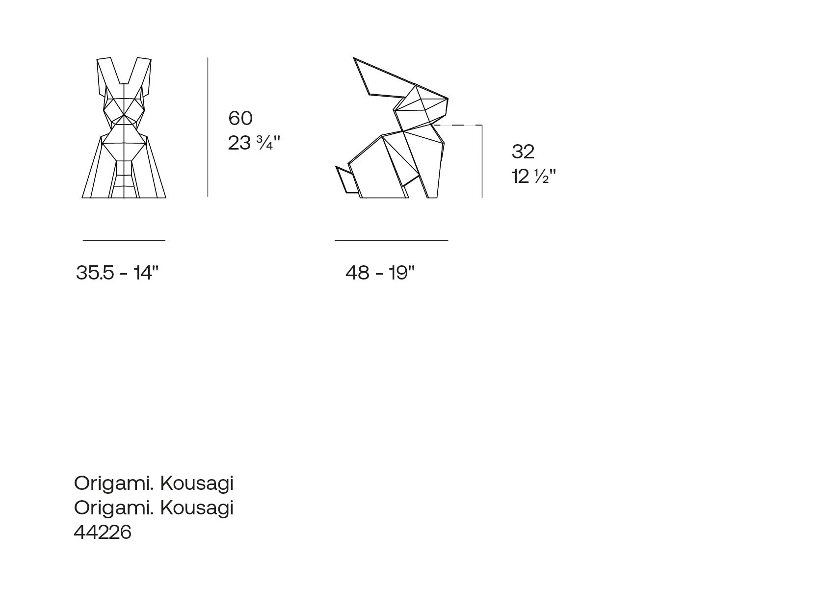 Origami Kousagi small rabbit by Vondom, dimensions 60cm height 35.5 cm width .| Kousagi dimensions