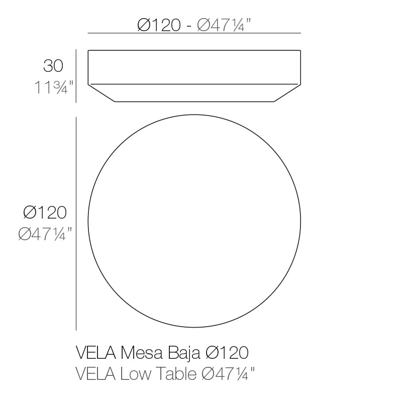 vela table dimensions diagram 30cm height Ø120 cm | Table dimensions