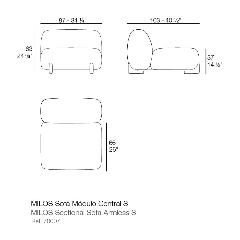 Milos Sectional Sofa Armless dimensions diagram 103 cm in length and 63 cm in height| Sofa dimensions