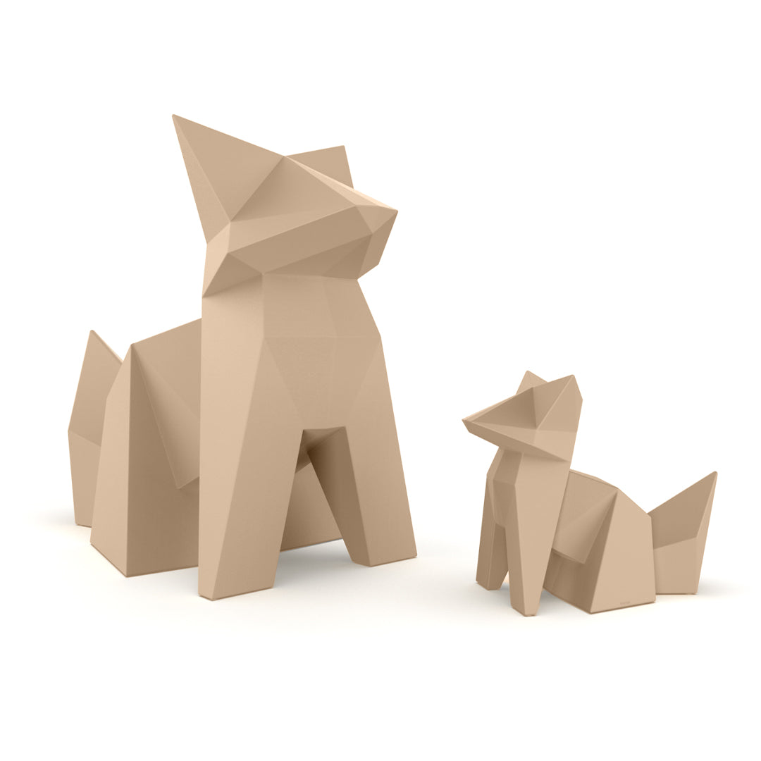 Origami Kitsune & Kokitsune fox sculptures by Vondom, sustainable contemporary art for indoor and outdoor spaces – Modern Coastal Living.