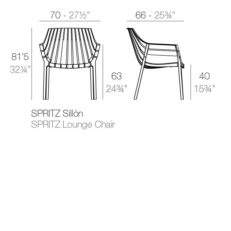Spritz lounge chair by Archirivolto Design dimensions diagram 70 cm in width 81 cm in height | Chair dimensions