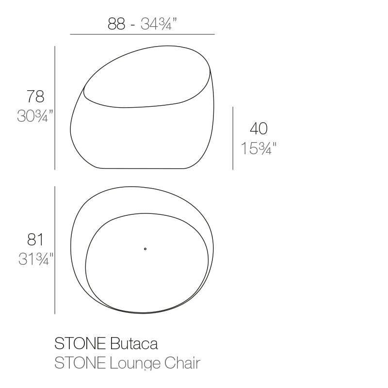 Stone Lounge chair by Vondom dimensions diagram  88 cm width 78 cm height and 81 cm deep | Chair dimensions