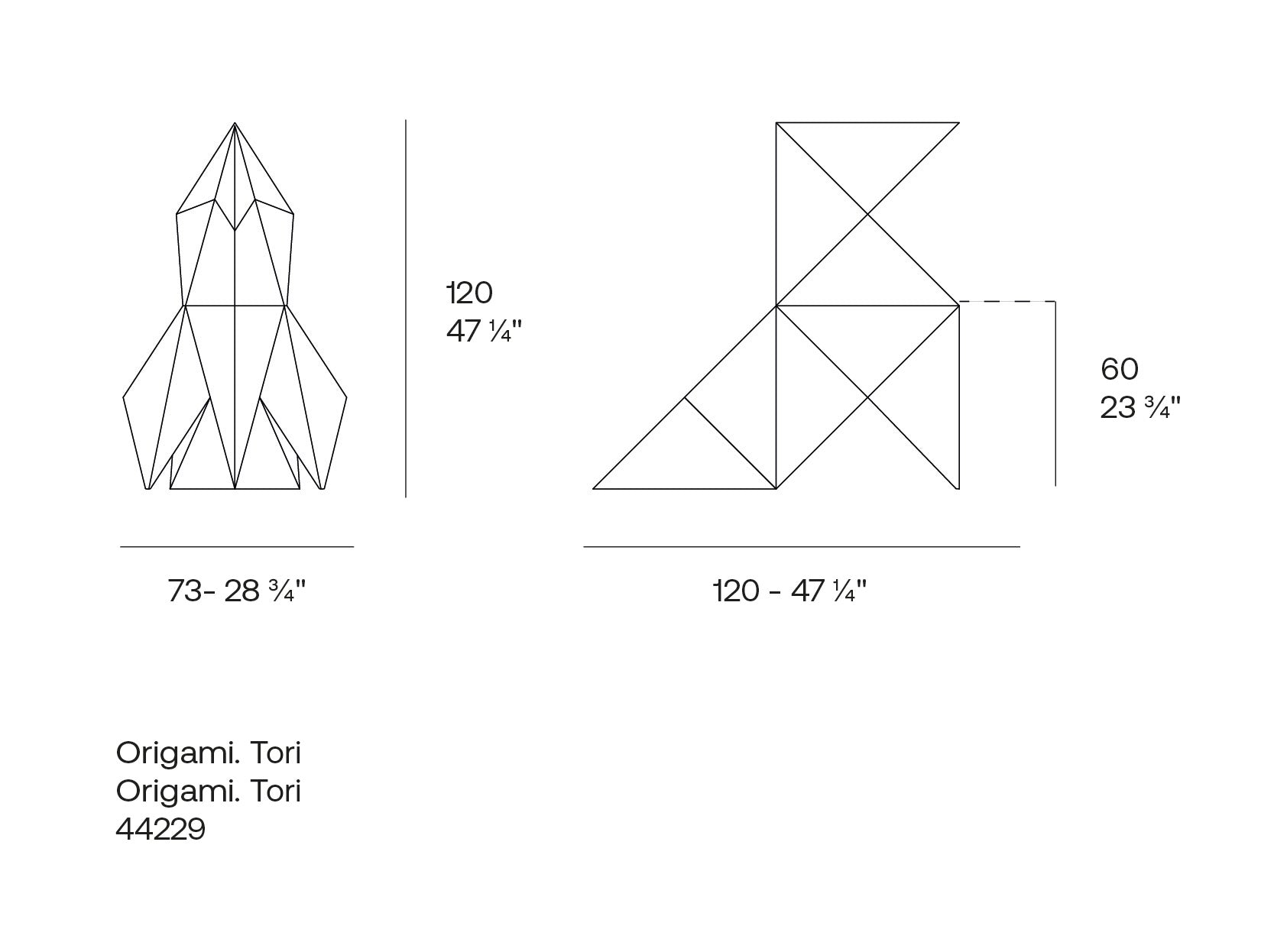 Origami Tori bird sculpture by Vondom,  dimensions 120cm height 73cm width – | Tori dimensions