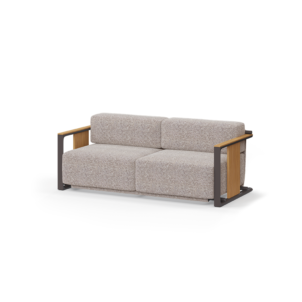 Natural teak wood Tulum Large Sofa by Eugeni Quitllet for Vondom eco-conscious Mediterranean luxury seating at Modern Coastal Living crafted with recycled materials| Natural Teak