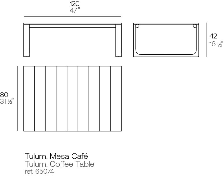 Tulum coffee table dimensions 120 cm in length and 42 cm height 80 in width  | Table dimensions