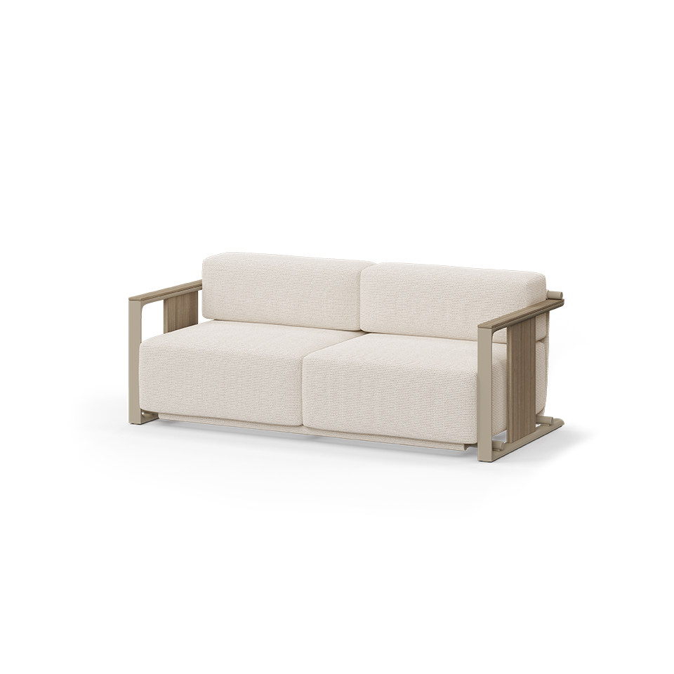 Weathered teak wood Tulum Large Sofa by Eugeni Quitllet for Vondom eco-conscious Mediterranean luxury seating at Modern Coastal Living crafted with recycled materials| Weathered Teak
