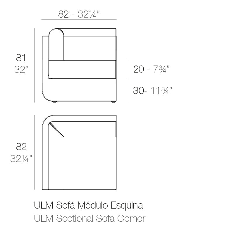 ULM modular corner sofa dimensions diagram 82cm width and 81 cm in height | Sofa dimensions