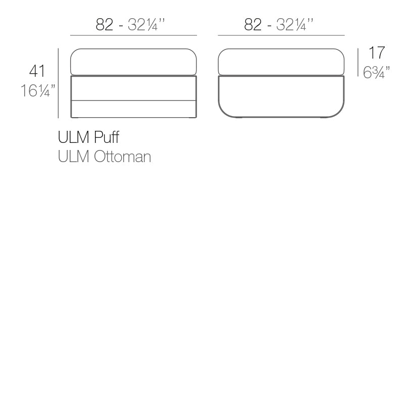 ULM Ottomans dimensions 41 cm height and 82 cm width  | Dimensions