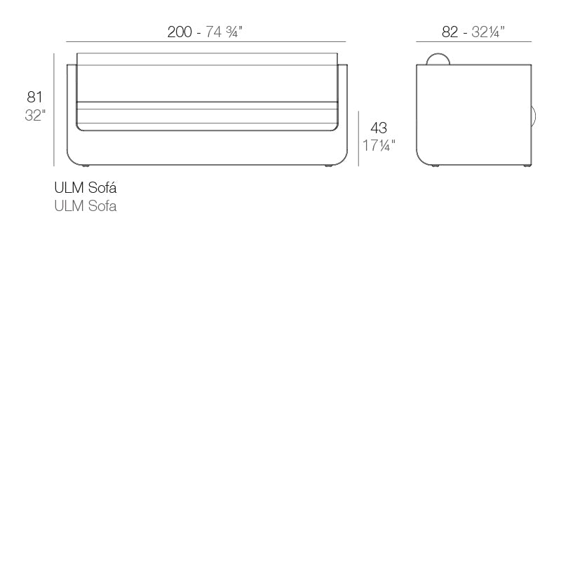 ULM sofa by vondom dimensions diagram 200 cm in length and 81 cm high | Sofa dimensions