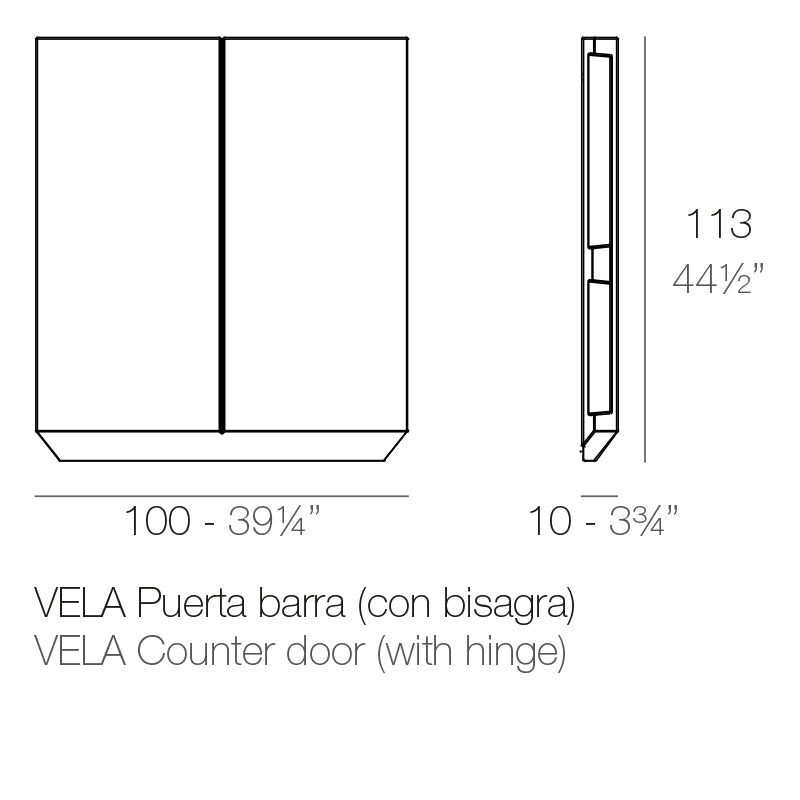 Vela bar with doors by Vondom, sustainable modular outdoor bar by Ramón Esteve dimensions 113 cm height  and 100 cm width for luxury homes and hospitality – Modern Coastal Living.| Bar door dimensions