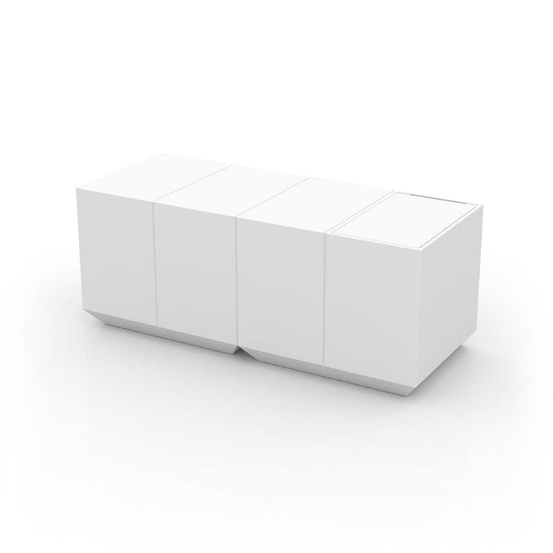 White Vela catering bar with ice bucket by Vondom, sustainable modular bar by Ramón Esteve for luxury outdoor entertaining – Modern Coastal Living.| White