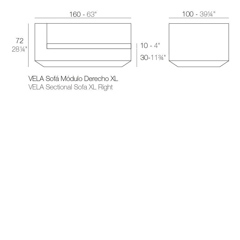 Vela right module extra large dimensions 72 cm height and 160 cm length| Sofa dimensions