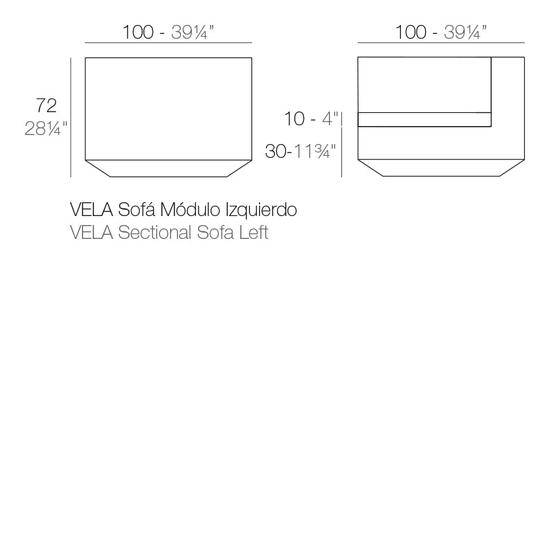 Vela sofa left module dimensions 72 cm x 100cm |Sofa dimensions