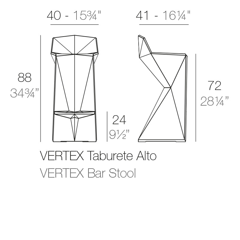 Vertex bar stool by Vondom, geometric sustainable design by Karim Rashid for modern indoor and outdoor bars dimensions 88cm height 41cm width – Modern Coastal Living.| Stool dimensions