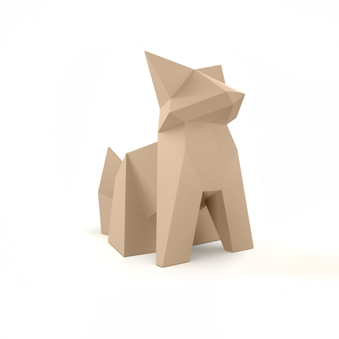 Ecru Origami Kitsune fox sculpture by Vondom, sharp geometric design in sustainable materials – Modern Coastal Living.| Kitsune Ecru
