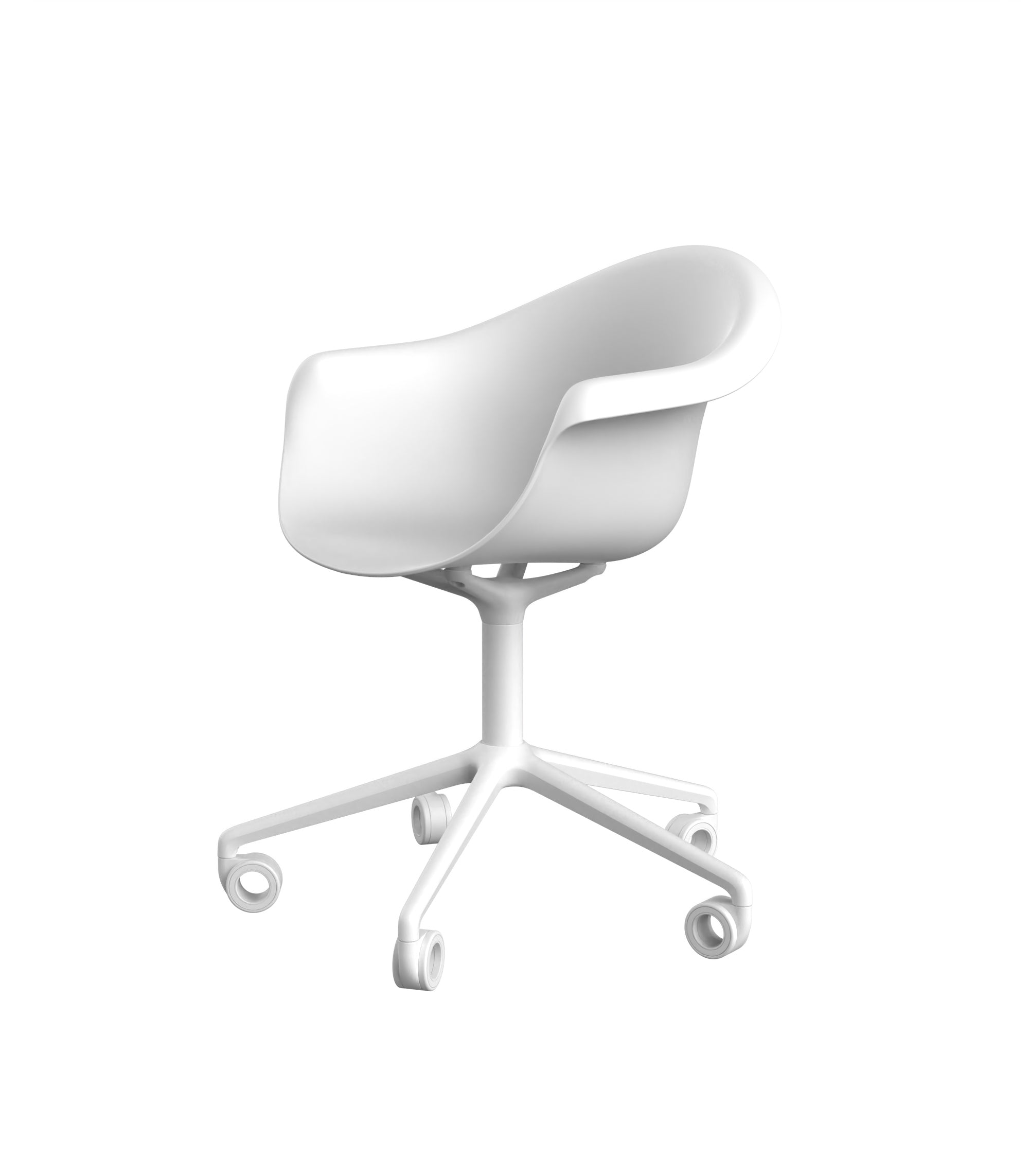 White Incasso Swivel Armchair with Casters by Vondom eco-luxury seating with mobility at Modern Coastal Living| White