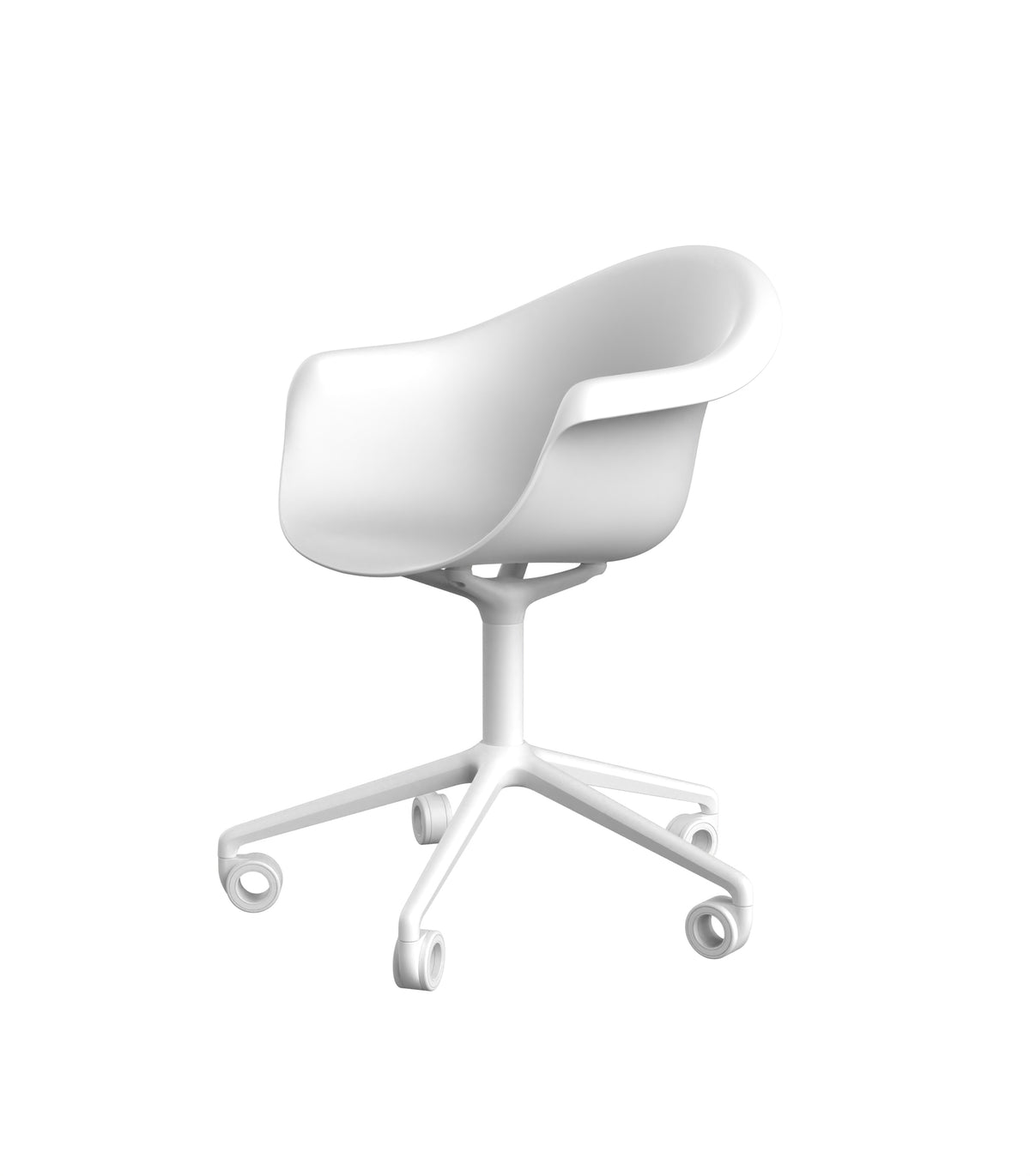 White Incasso Swivel Armchair with Casters by Vondom eco-luxury seating with mobility at Modern Coastal Living| White
