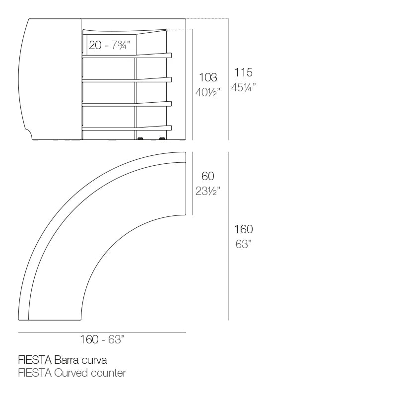 Fiesta curved counter by Archirivolto Design for Vondom, modular sustainable bar with curved design. Dimensions 160cm height and 160cm width – Modern Coastal Living.| Bar dimensions