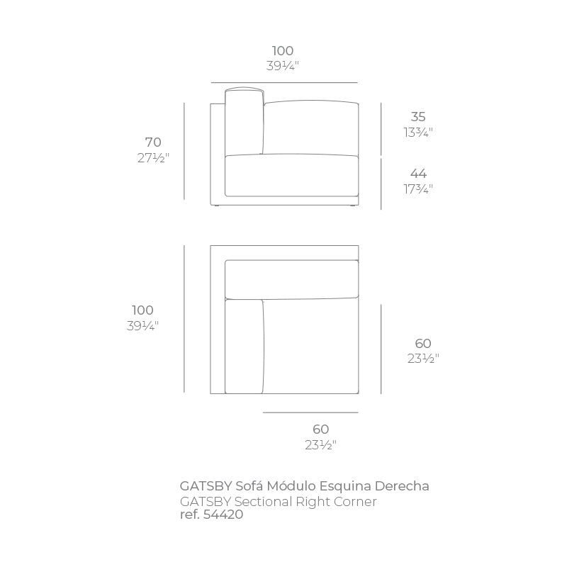 Gatsby right section dimensions 100 cm in length and 70 cm in height | Sofa dimensions